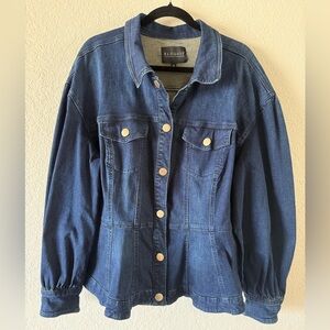 Eloquii Dark Wash Stretch Denim Peplum Jean Jacket Women’s 20 Snap Front